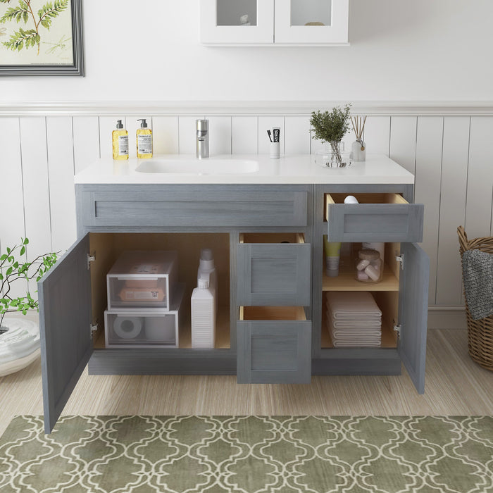 51" Oak Bathroom Vanity Cabinet without Top - 3 Drawers & 2 Doors - HomeBeyond