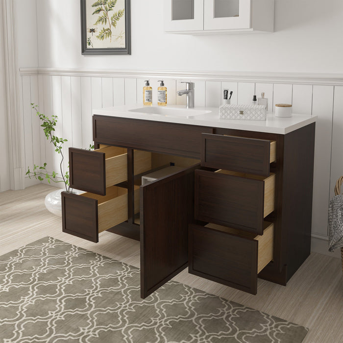 51" Oak Bathroom Vanity Cabinet without Top - 5 Drawers & 1 Door - HomeBeyond