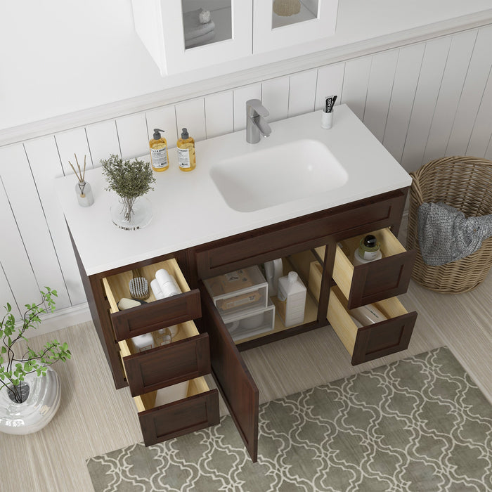 51" Oak Bathroom Vanity Cabinet without Top - 5 Drawers & 1 Door - HomeBeyond