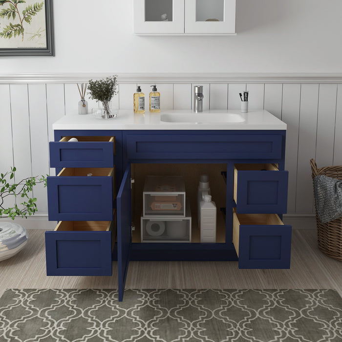 51" Oak Bathroom Vanity Cabinet without Top - 5 Drawers & 1 Door - HomeBeyond