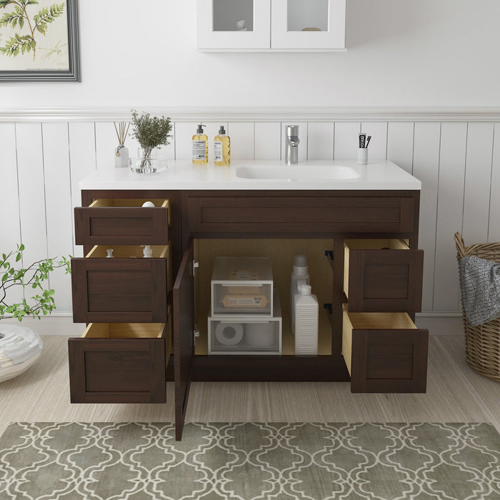 51" Oak Bathroom Vanity Cabinet without Top - 5 Drawers & 1 Door - HomeBeyond