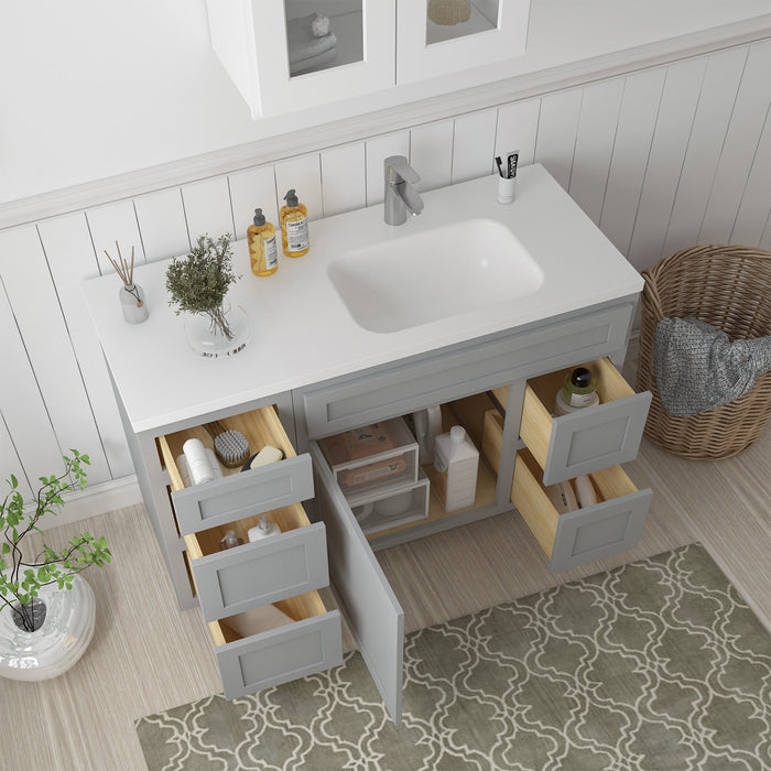 51" Oak Bathroom Vanity Cabinet without Top - 5 Drawers & 1 Door - HomeBeyond