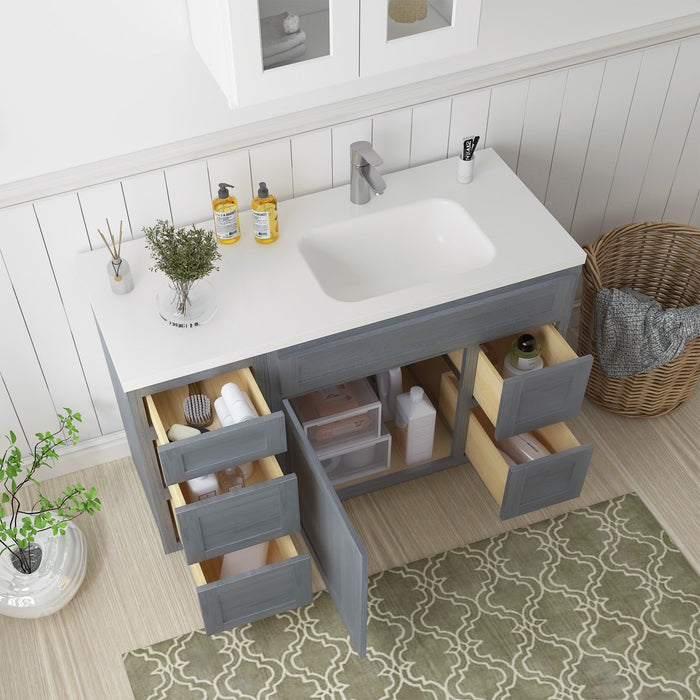 51" Oak Bathroom Vanity Cabinet without Top - 5 Drawers & 1 Door - HomeBeyond