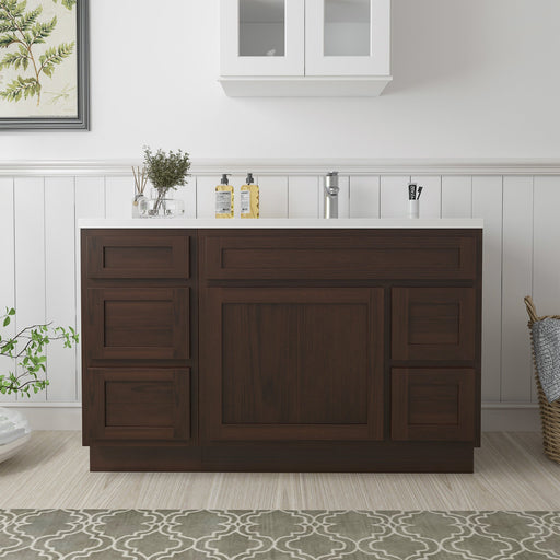 51" Oak Bathroom Vanity Cabinet without Top - 5 Drawers & 1 Door - HomeBeyond