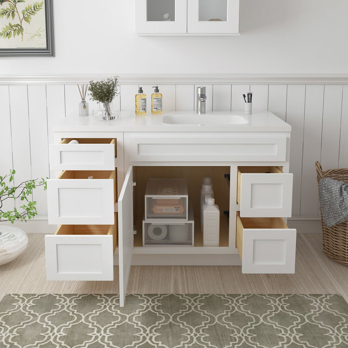 51" Oak Bathroom Vanity Cabinet without Top - 5 Drawers & 1 Door - HomeBeyond