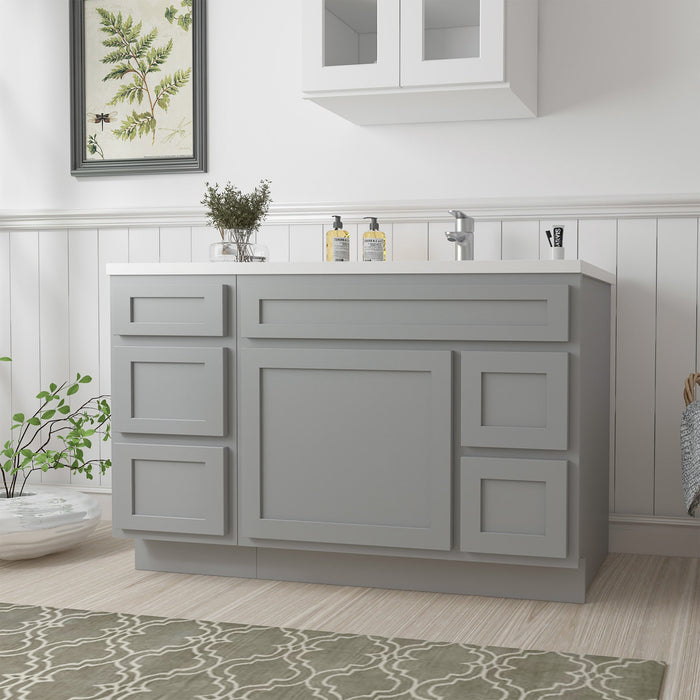 51" Oak Bathroom Vanity Cabinet without Top - 5 Drawers & 1 Door - HomeBeyond