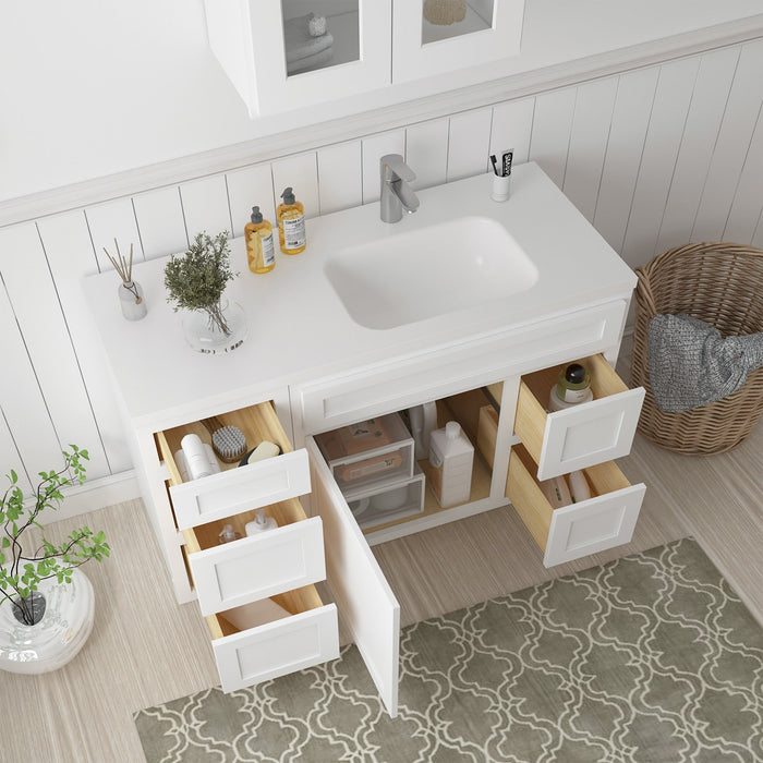 51" Oak Bathroom Vanity Cabinet without Top - 5 Drawers & 1 Door - HomeBeyond