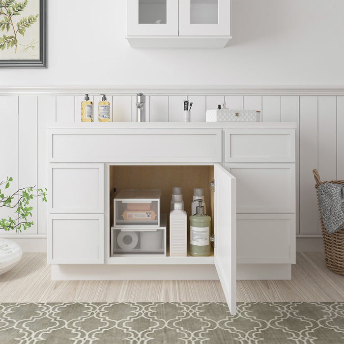 51" Oak Bathroom Vanity Cabinet without Top - 5 Drawers & 1 Door - HomeBeyond