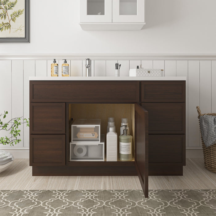 51" Oak Bathroom Vanity Cabinet without Top - 5 Drawers & 1 Door - HomeBeyond