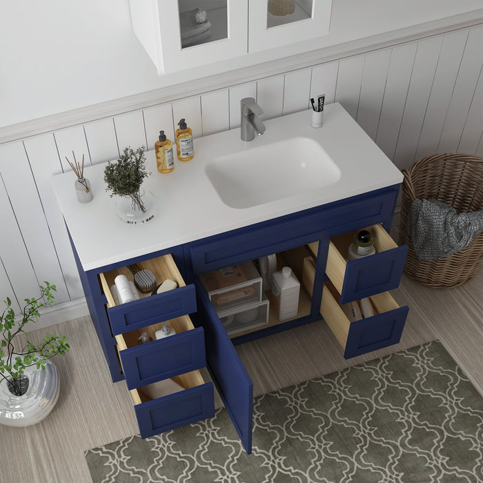51" Oak Bathroom Vanity Cabinet without Top - 5 Drawers & 1 Door - HomeBeyond
