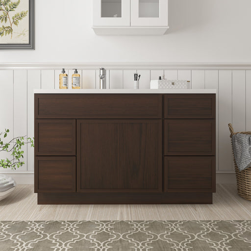 51" Oak Bathroom Vanity Cabinet without Top - 5 Drawers & 1 Door - HomeBeyond