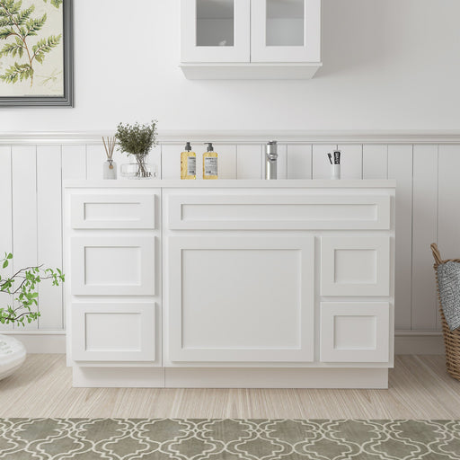 51" Oak Bathroom Vanity Cabinet without Top - 5 Drawers & 1 Door - HomeBeyond