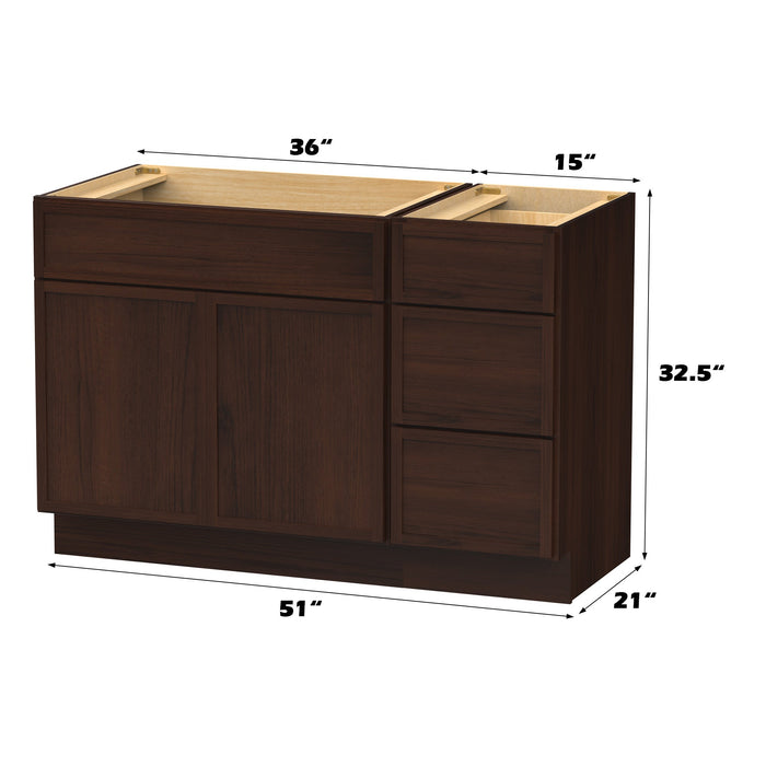 51" Plywood Bathroom Vanity Cabinet without Top - 3 Drawers & 1 Door - HomeBeyond