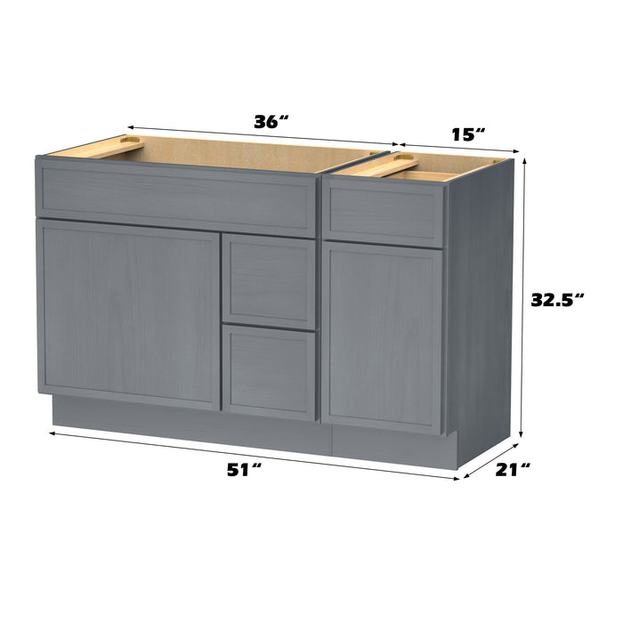 51" Plywood Bathroom Vanity Cabinet without Top - 3 Drawers & 2 Doors - HomeBeyond