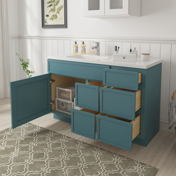 51" Plywood Bathroom Vanity Cabinet without Top - 5 Drawers & 1 Door - HomeBeyond