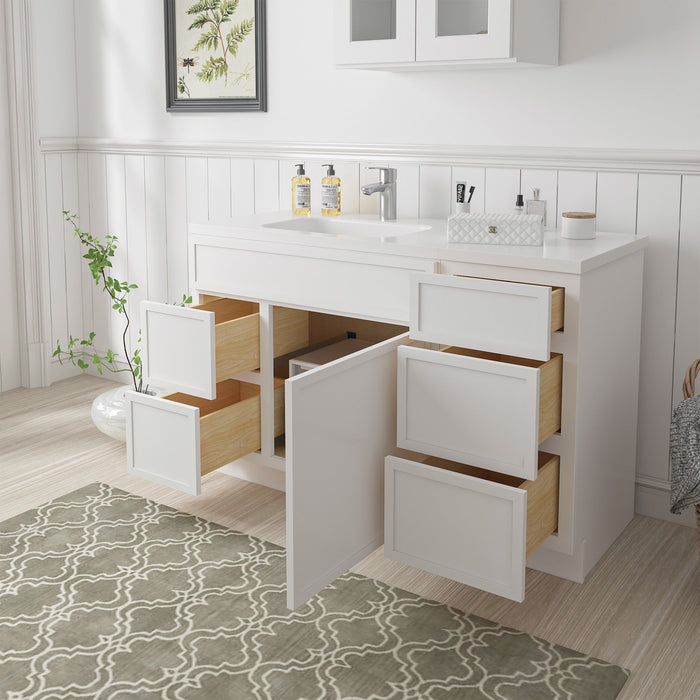 51" Plywood Bathroom Vanity Cabinet without Top - 5 Drawers & 1 Door - HomeBeyond