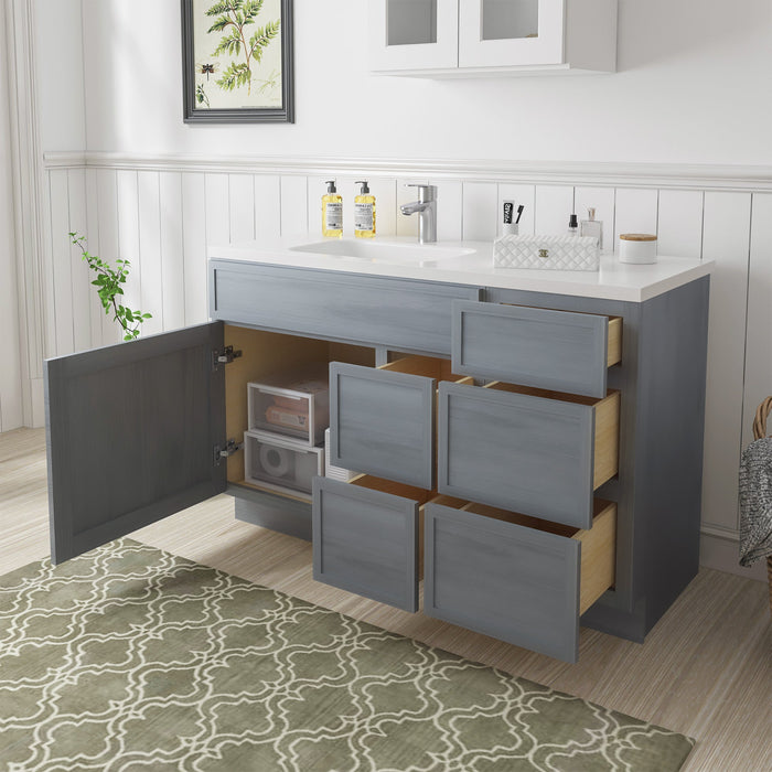 51" Plywood Bathroom Vanity Cabinet without Top - 5 Drawers & 1 Door - HomeBeyond