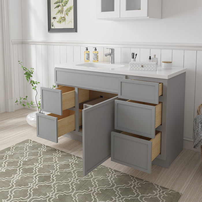 51" Plywood Bathroom Vanity Cabinet without Top - 5 Drawers & 1 Door - HomeBeyond
