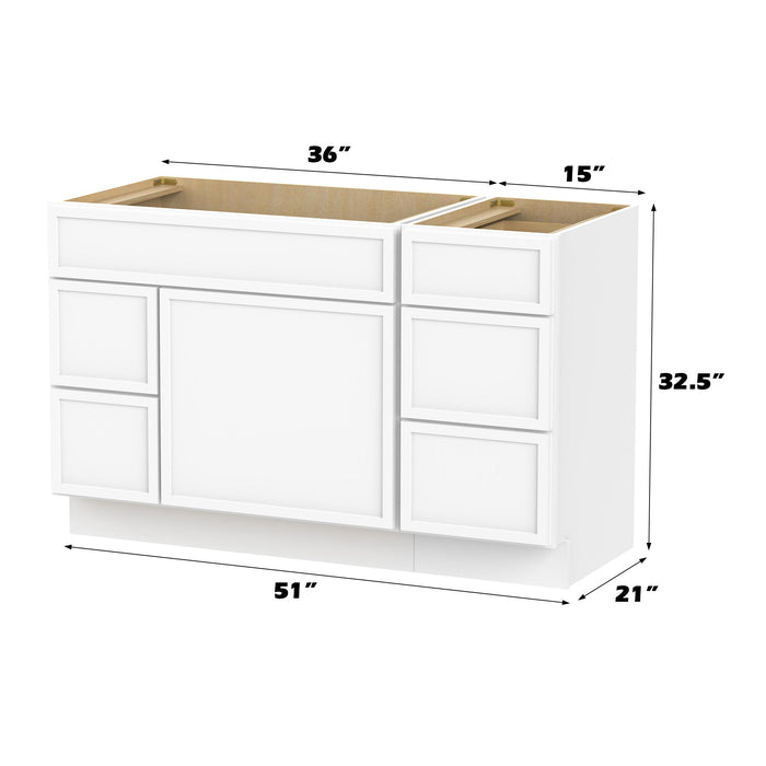 51" Plywood Bathroom Vanity Cabinet without Top - 5 Drawers & 1 Door - HomeBeyond