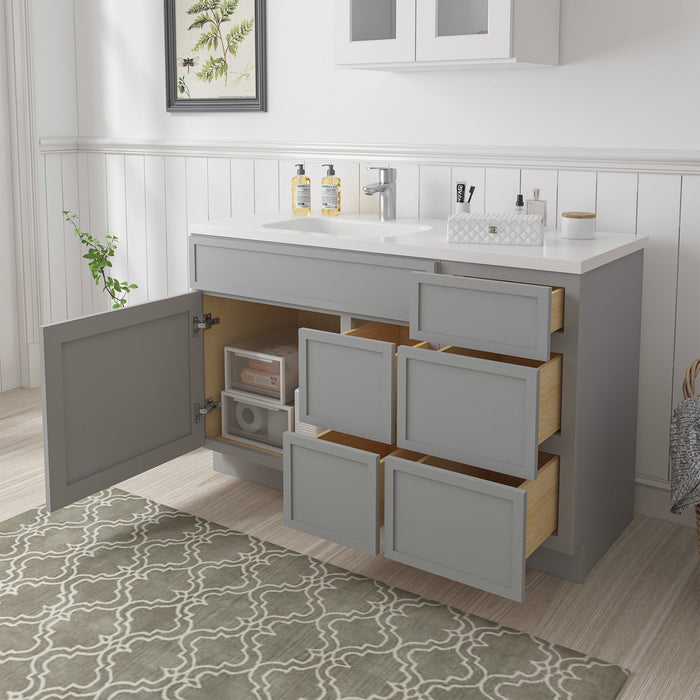 51" Plywood Bathroom Vanity Cabinet without Top - 5 Drawers & 1 Door - HomeBeyond