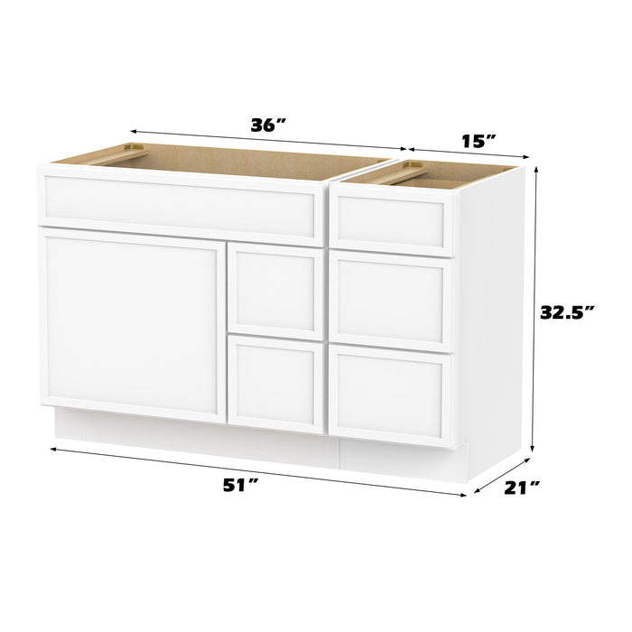 51" Plywood Bathroom Vanity Cabinet without Top - 5 Drawers & 1 Door - HomeBeyond