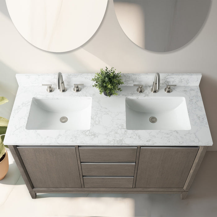 54" Double Sink Bathroom Vanity with Engineered Marble Top - HomeBeyond