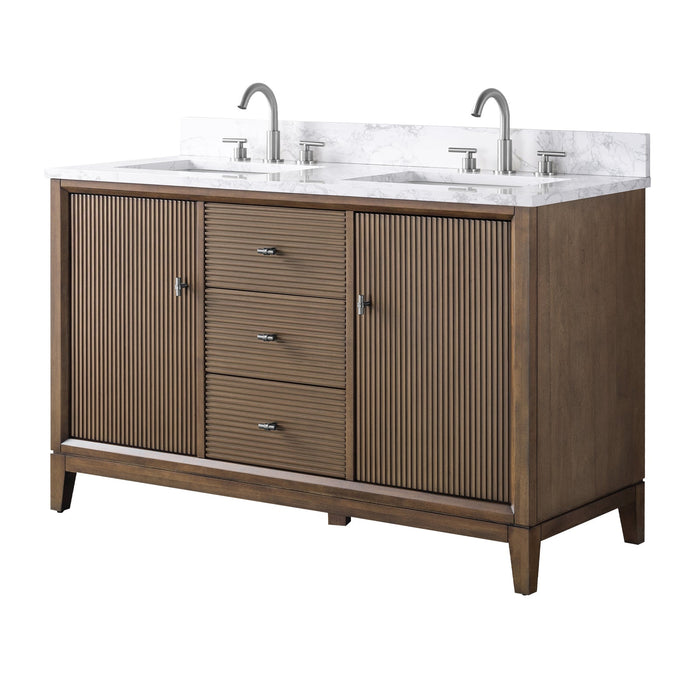 54" Double Sink Freestanding Bath Vanity Cabinet with White Engineered Marble Top - HomeBeyond