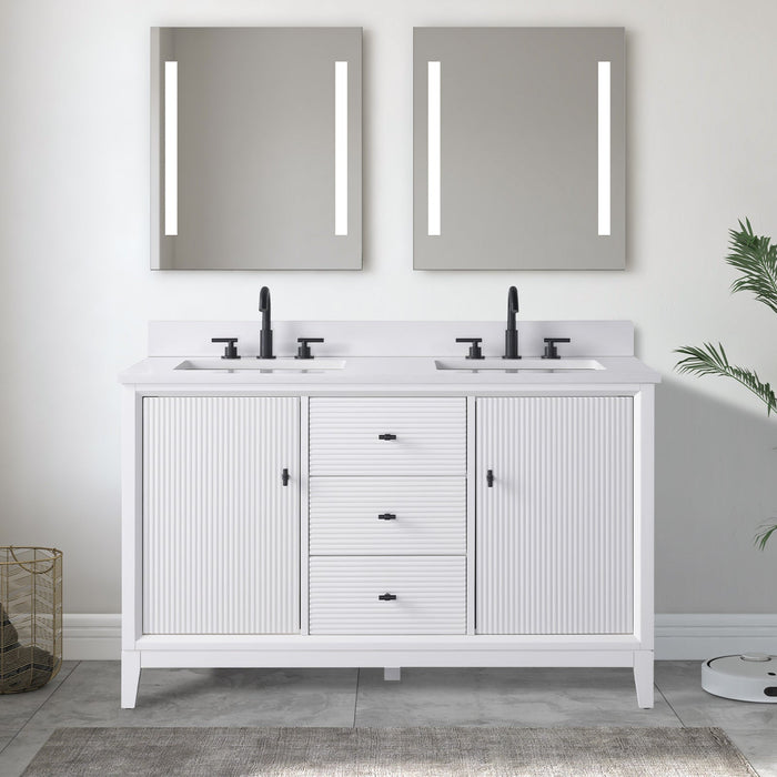 54" Double Sink Freestanding Bath Vanity Cabinet with White Engineered Marble Top - HomeBeyond