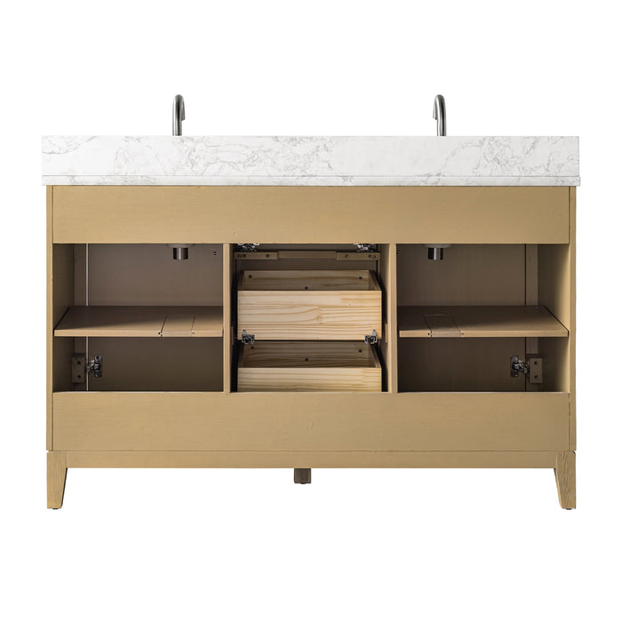 54" Double Sink Freestanding Bath Vanity Cabinet with White Engineered Marble Top - HomeBeyond