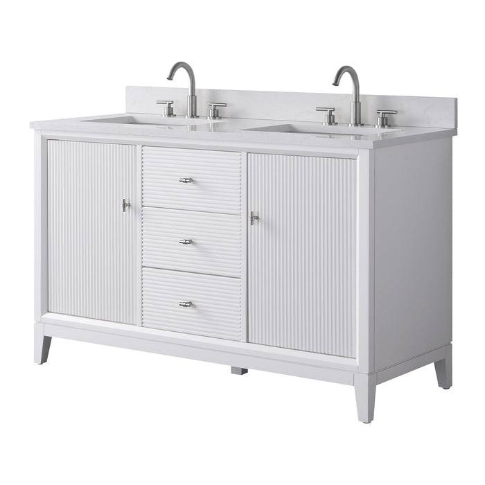 54" Double Sink Freestanding Bath Vanity Cabinet with White Engineered Marble Top - HomeBeyond