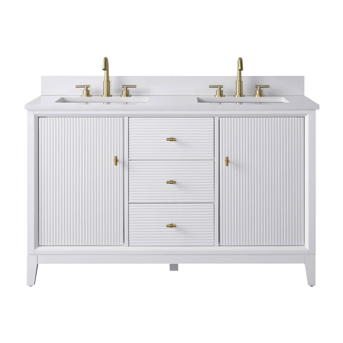 54" Double Sink Freestanding Bath Vanity Cabinet with White Engineered Marble Top - HomeBeyond