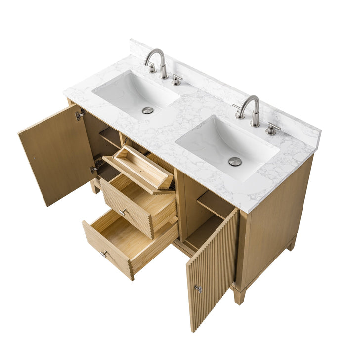 54" Double Sink Freestanding Bath Vanity Cabinet with White Engineered Marble Top - HomeBeyond