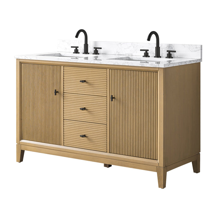 54" Double Sink Freestanding Bath Vanity Cabinet with White Engineered Marble Top - HomeBeyond