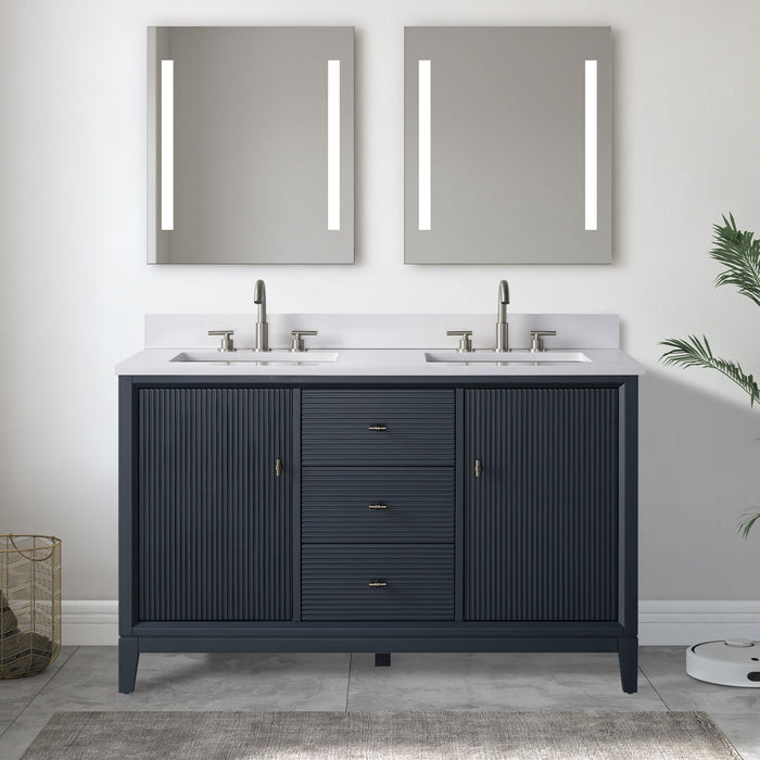 54" Double Sink Freestanding Bath Vanity Cabinet with White Engineered Marble Top - HomeBeyond