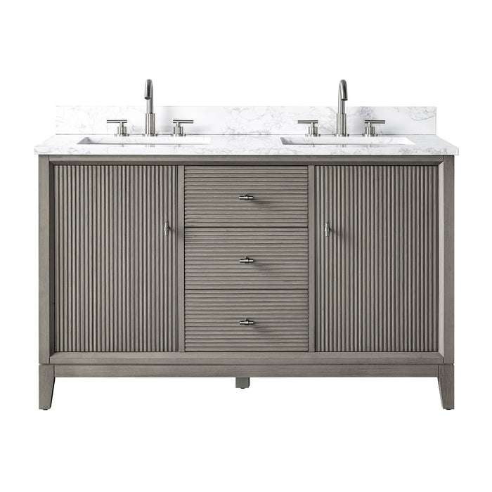 54" Double Sink Freestanding Bath Vanity Cabinet with White Engineered Marble Top - HomeBeyond