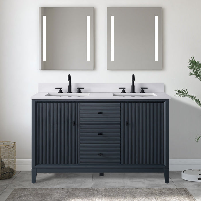54" Double Sink Freestanding Bath Vanity Cabinet with White Engineered Marble Top - HomeBeyond