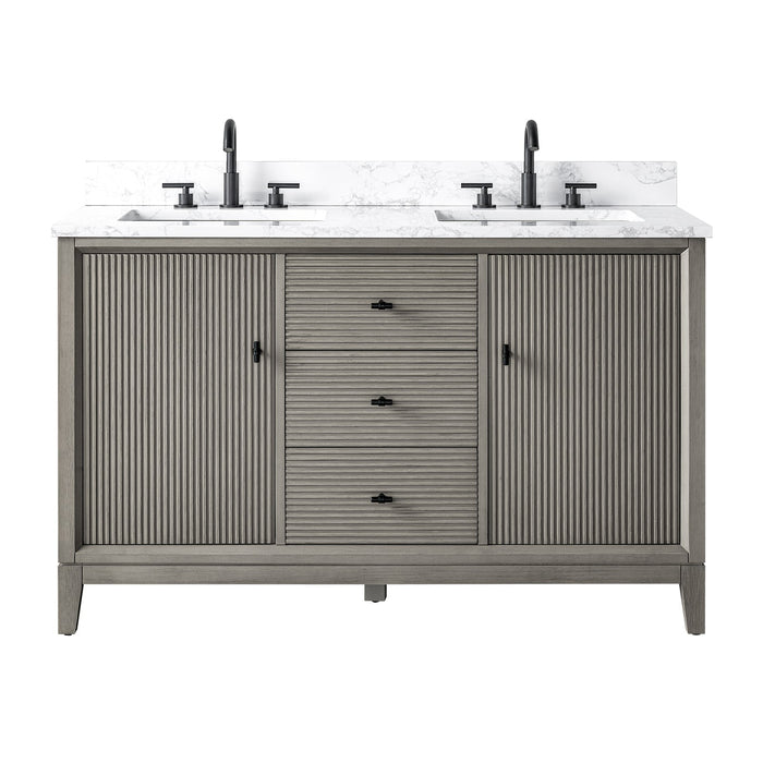 54" Double Sink Freestanding Bath Vanity Cabinet with White Engineered Marble Top - HomeBeyond