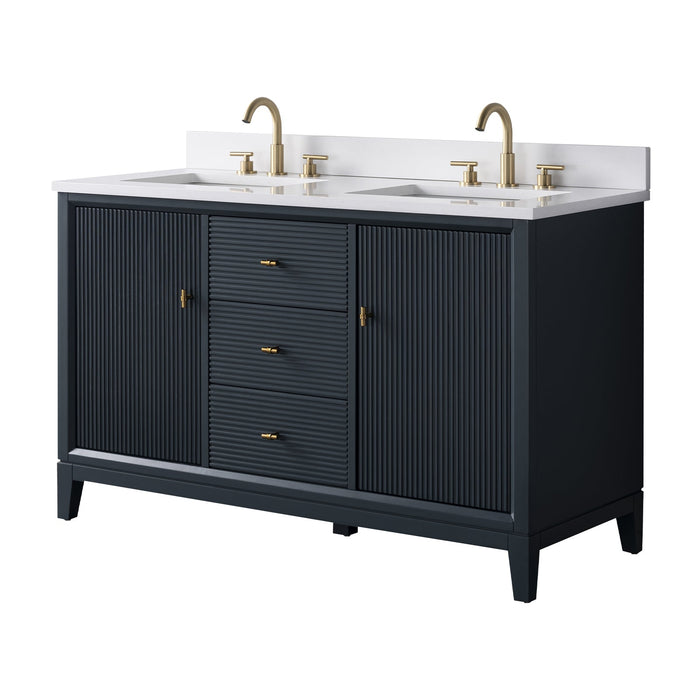 54" Double Sink Freestanding Bath Vanity Cabinet with White Engineered Marble Top - HomeBeyond