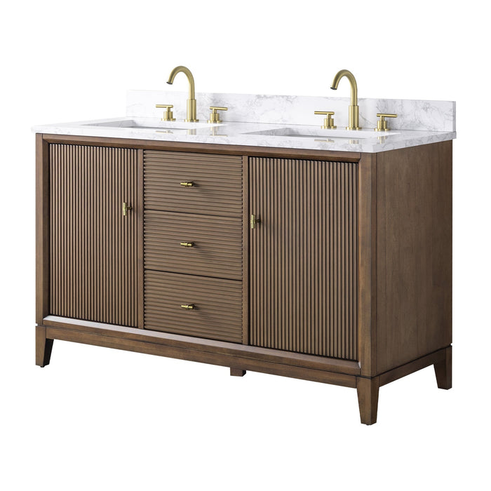 54" Double Sink Freestanding Bath Vanity Cabinet with White Engineered Marble Top - HomeBeyond