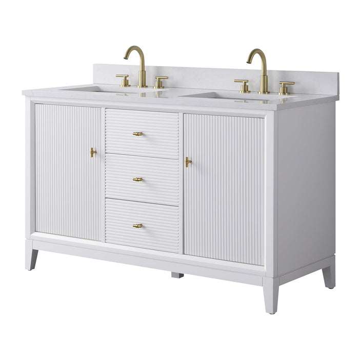 54" Double Sink Freestanding Bath Vanity Cabinet with White Engineered Marble Top - HomeBeyond
