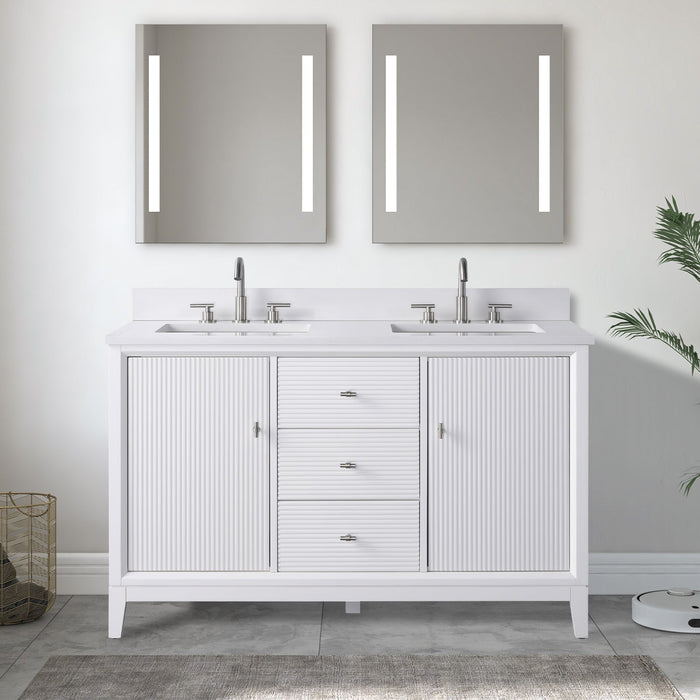 54" Double Sink Freestanding Bath Vanity Cabinet with White Engineered Marble Top - HomeBeyond