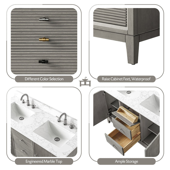 54" Double Sink Freestanding Bath Vanity Cabinet with White Engineered Marble Top - HomeBeyond