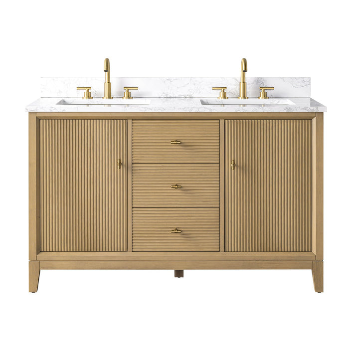 54" Double Sink Freestanding Bath Vanity Cabinet with White Engineered Marble Top - HomeBeyond