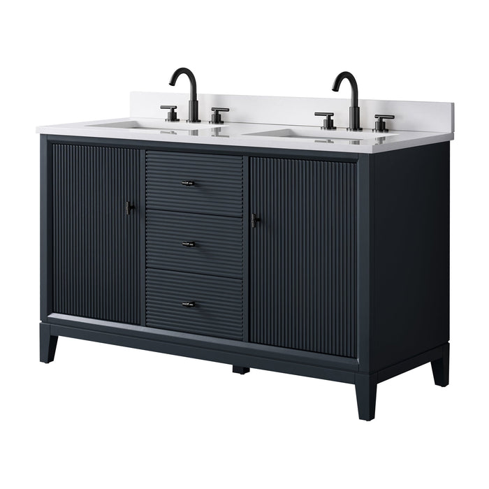 54" Double Sink Freestanding Bath Vanity Cabinet with White Engineered Marble Top - HomeBeyond