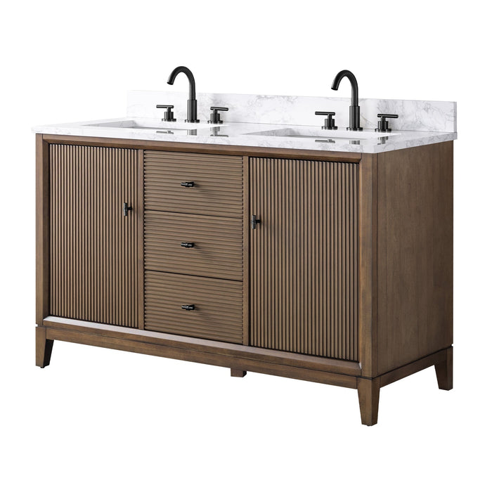 54" Double Sink Freestanding Bath Vanity Cabinet with White Engineered Marble Top - HomeBeyond