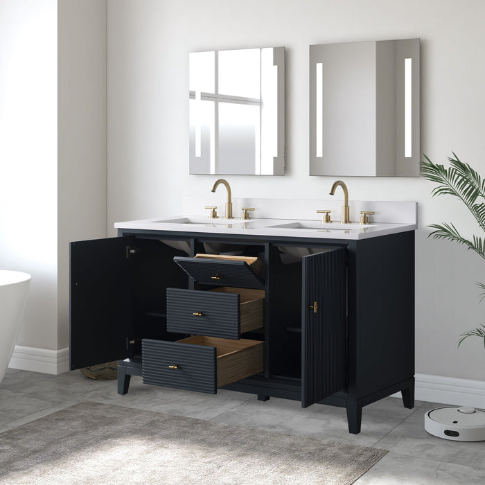 54" Double Sink Freestanding Bath Vanity Cabinet with White Engineered Marble Top - HomeBeyond