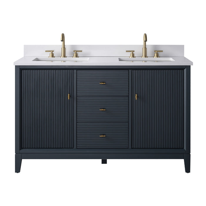 54" Double Sink Freestanding Bath Vanity Cabinet with White Engineered Marble Top - HomeBeyond