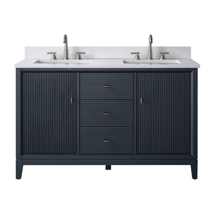 54" Double Sink Freestanding Bath Vanity Cabinet with White Engineered Marble Top - HomeBeyond