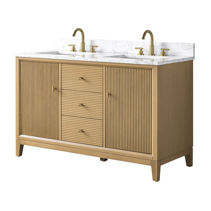 54" Double Sink Freestanding Bath Vanity Cabinet with White Engineered Marble Top - HomeBeyond