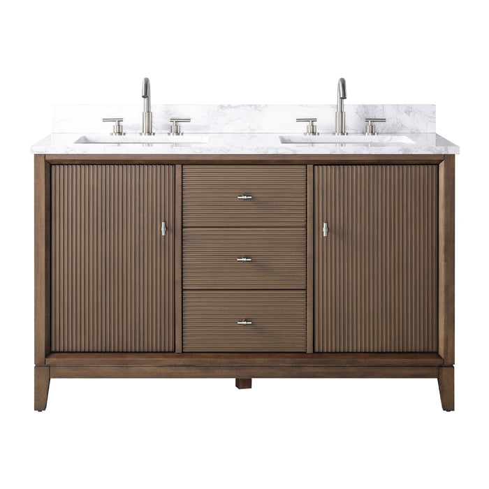54" Double Sink Freestanding Bath Vanity Cabinet with White Engineered Marble Top - HomeBeyond